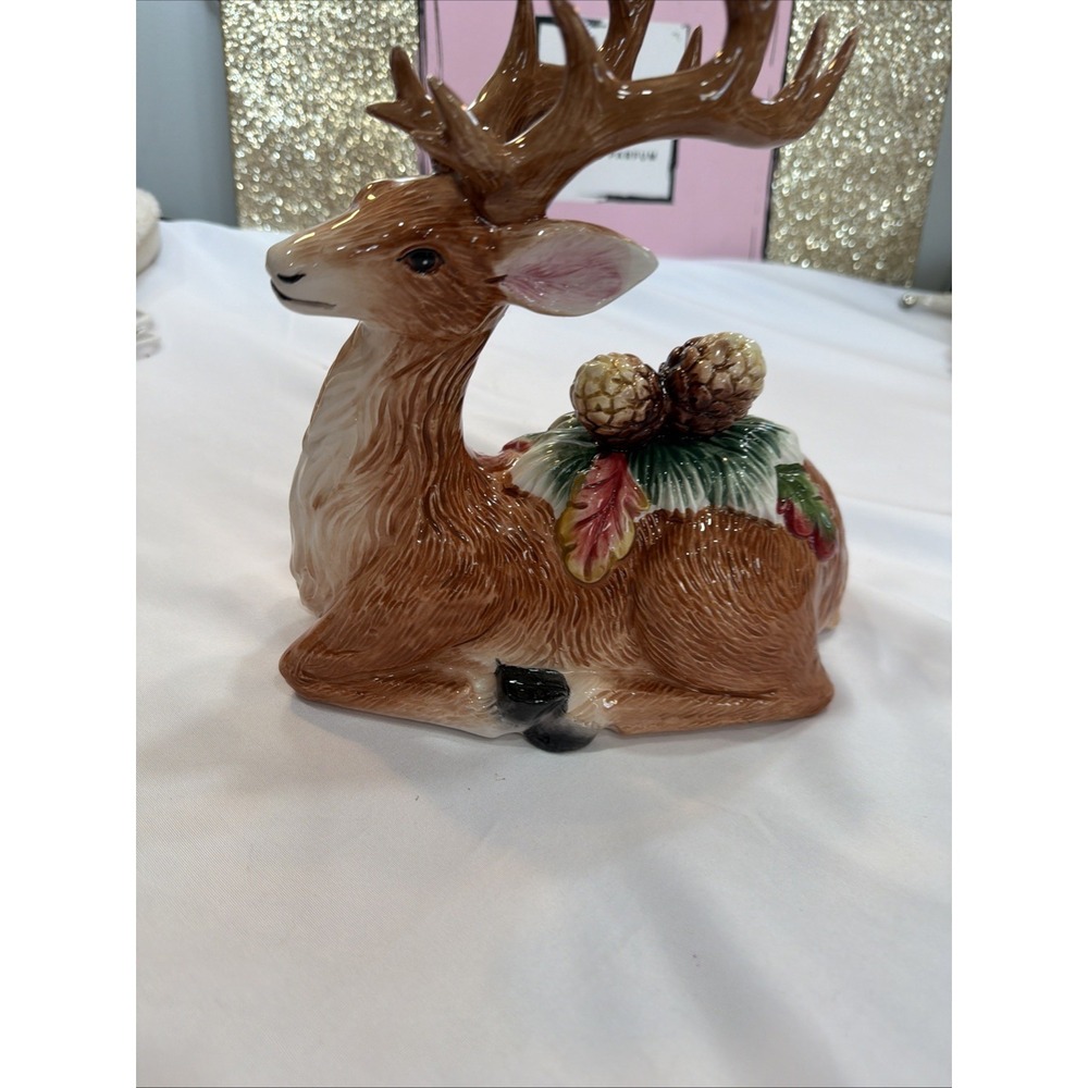 Christmas Reindeer Hand Painted‎ Gold Detail Figurine Ceramic